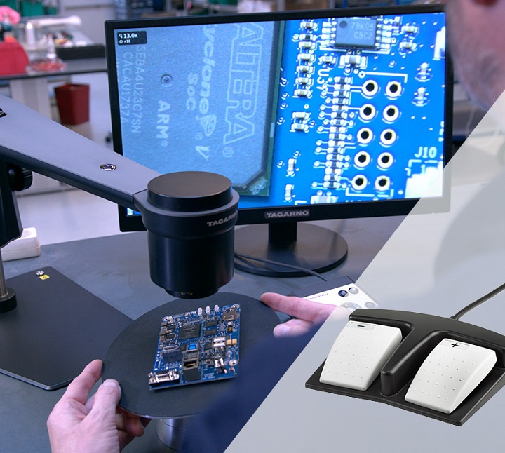 Operator controlling their TAGARNO digital microscope with a footswitch